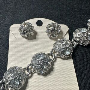 Vintage Silver Bracelet and Earrings with Crystal Accents